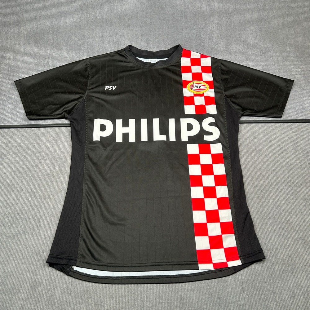 PSV Eindhoven Philips Soccer Jersey Black Red Checkered Stripe Shirt #8 Men L